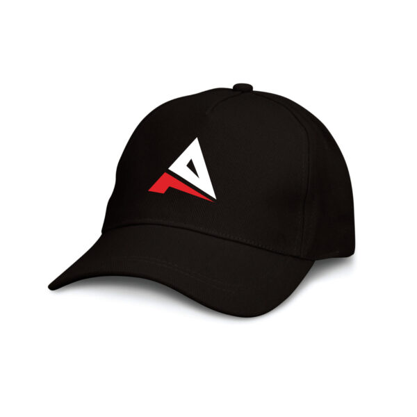 Black Custom Cap Printing Services Action 8 Logo