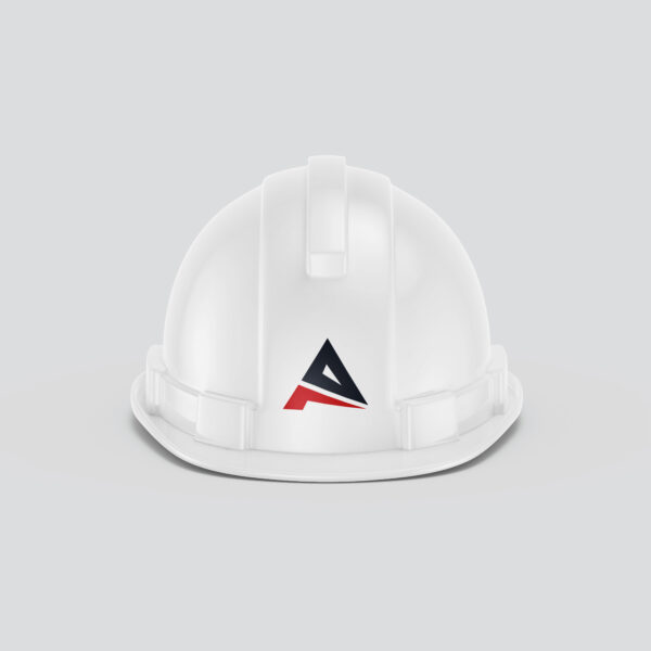 White Safety Helmet Custom Helmet Printing Services Action 8 Logo