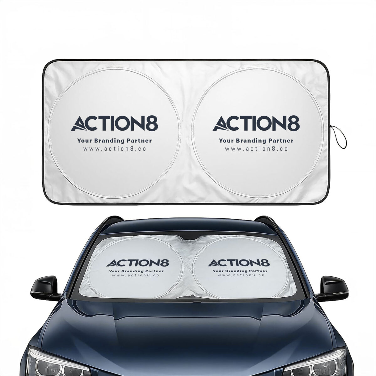 Custom Logo Printed Folding Car Sun Shade Action8 custom car sun shade printing Saudi Arabia