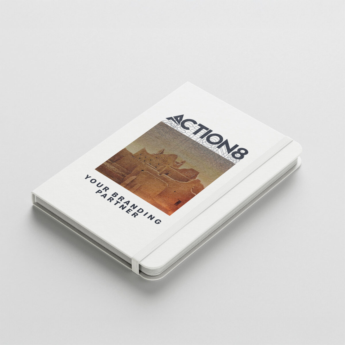 Custom Printed White Notebook or Corporate Journal Action8 custom notebook printing Saudi Arabia stationery